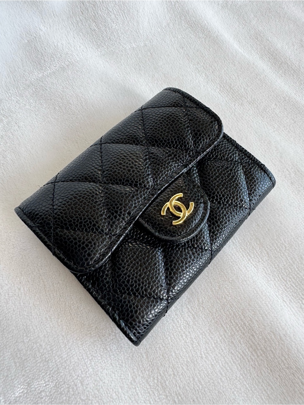 CHANEL Black Quilted Leather Wallet with Gold CC Hardware